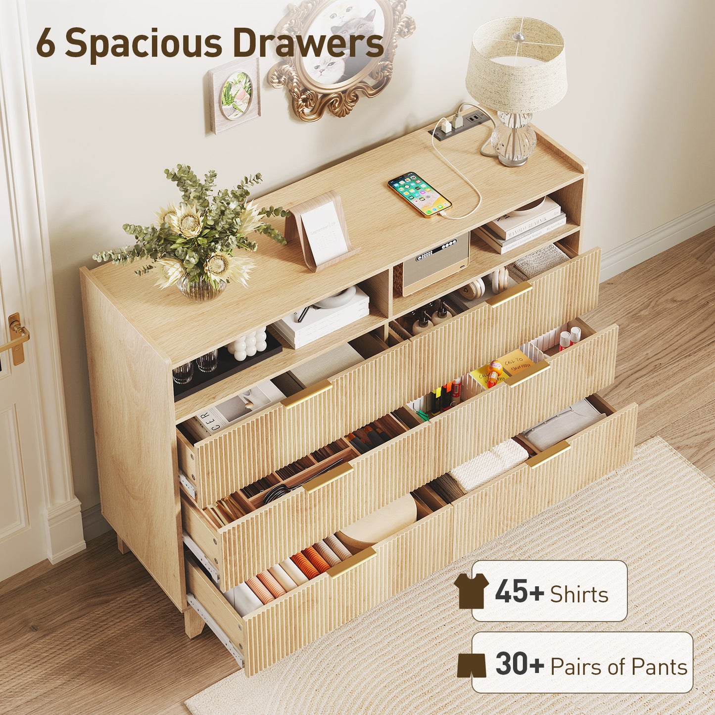 MAHANCRIS Fluted 6 Drawer Dresser