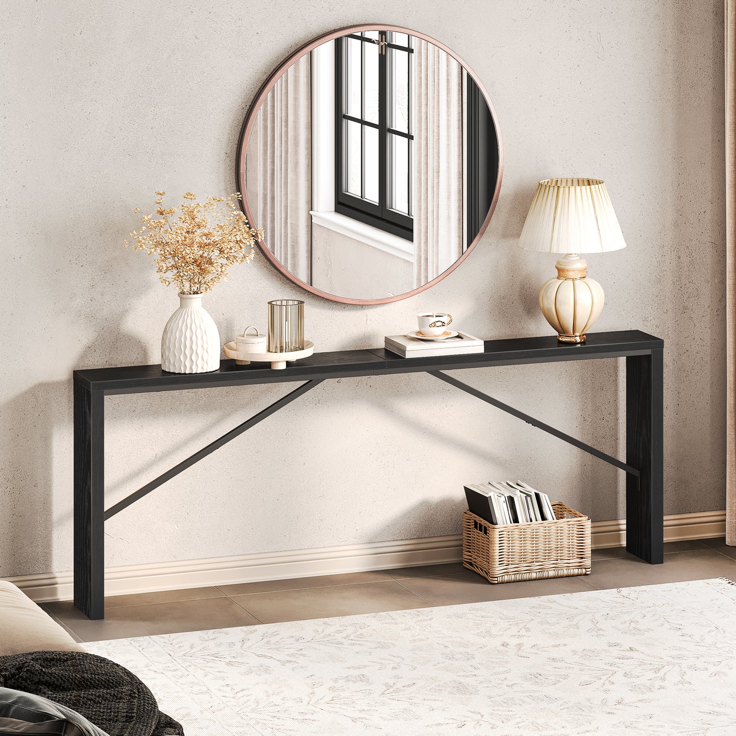 decorative sofa side table with storage basket