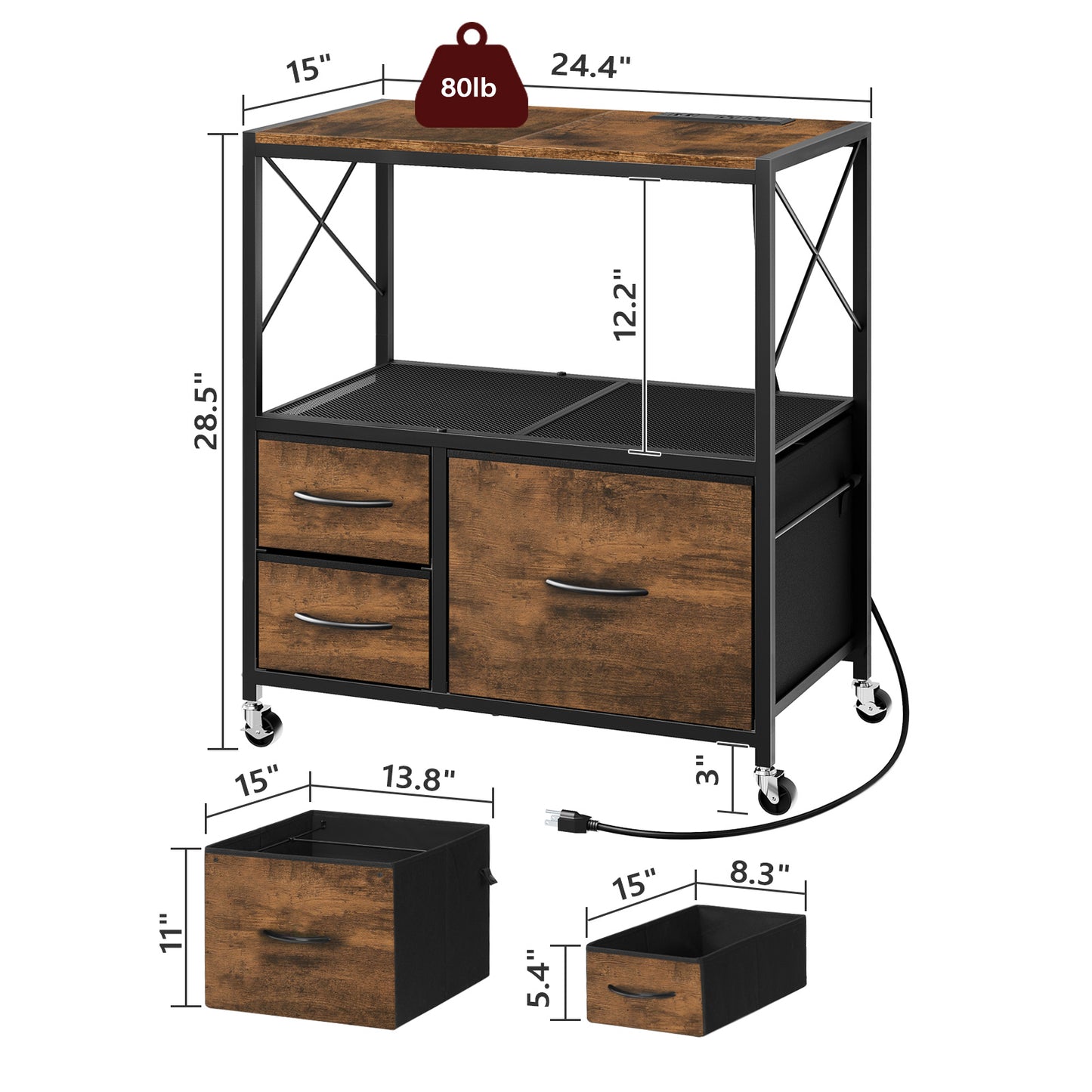 under the desk printer stand dimension