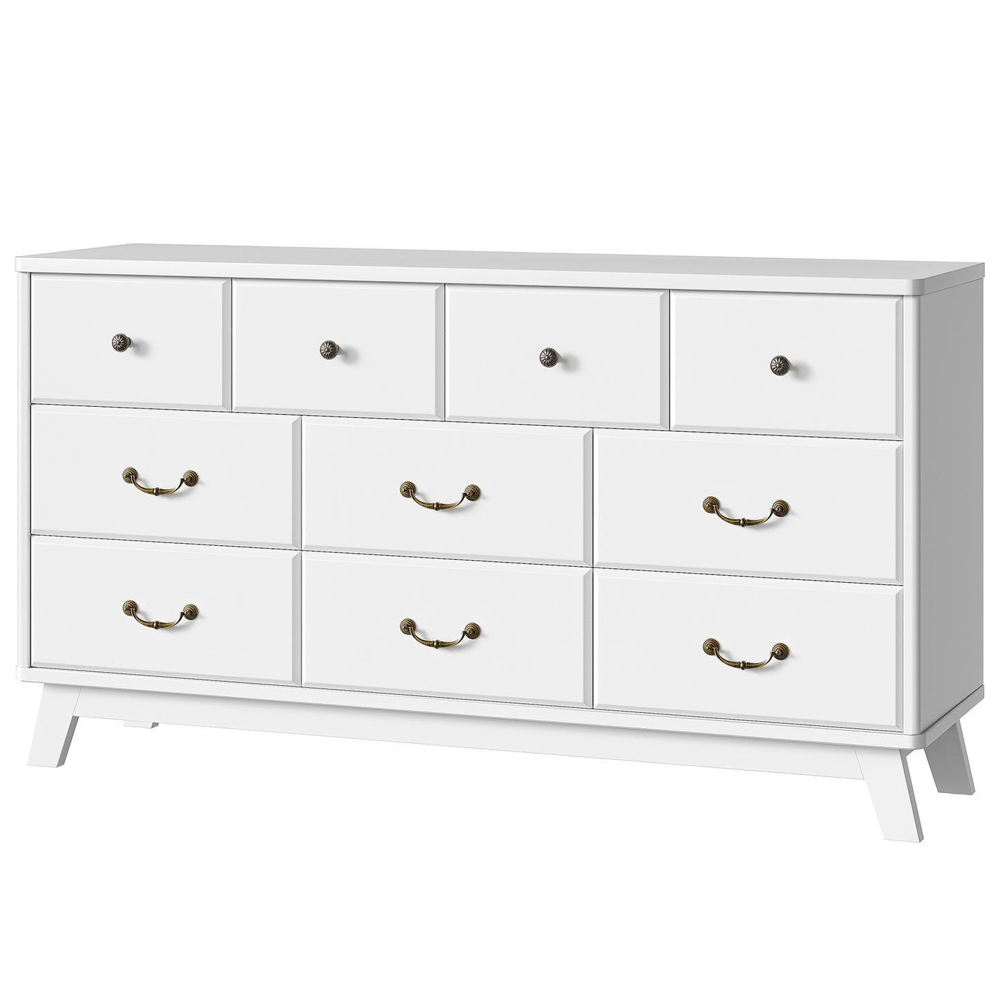 White Wooden 9 Drawer Dresser Storage – White wooden dresser with 9 drawers for efficient storage.