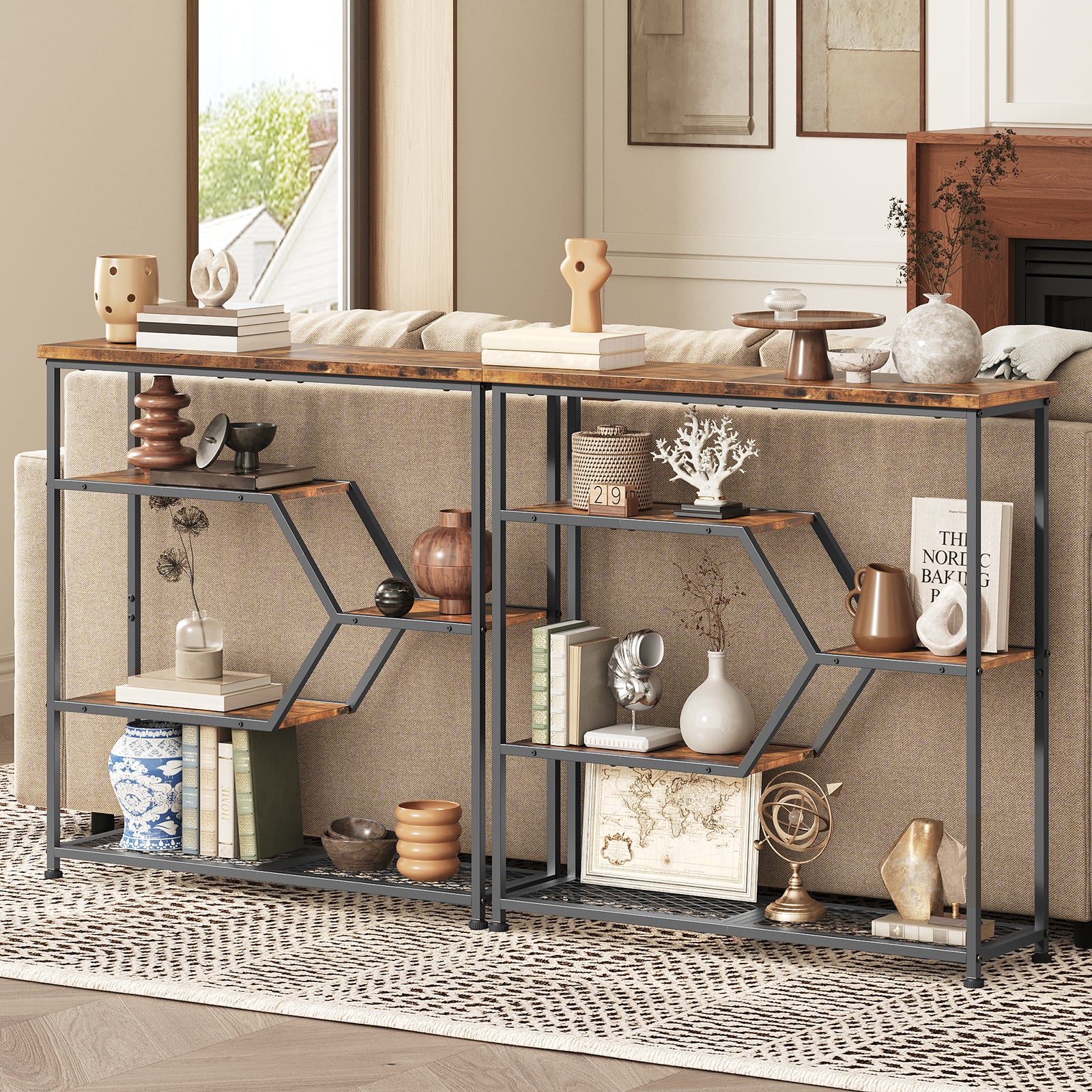 2 sets of rustic brown console table