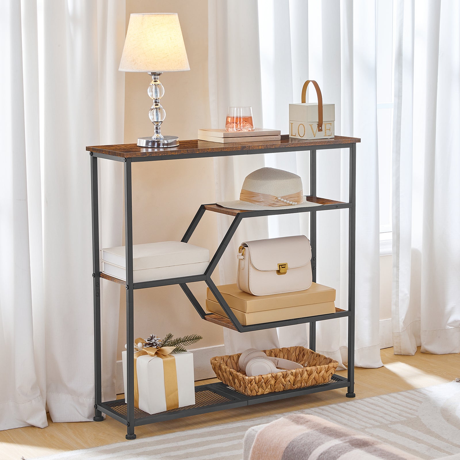 Thin Sofa Table with Open Storage Shelves