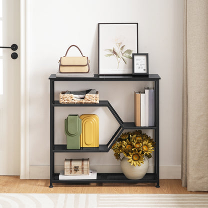 black console table storage shelves 