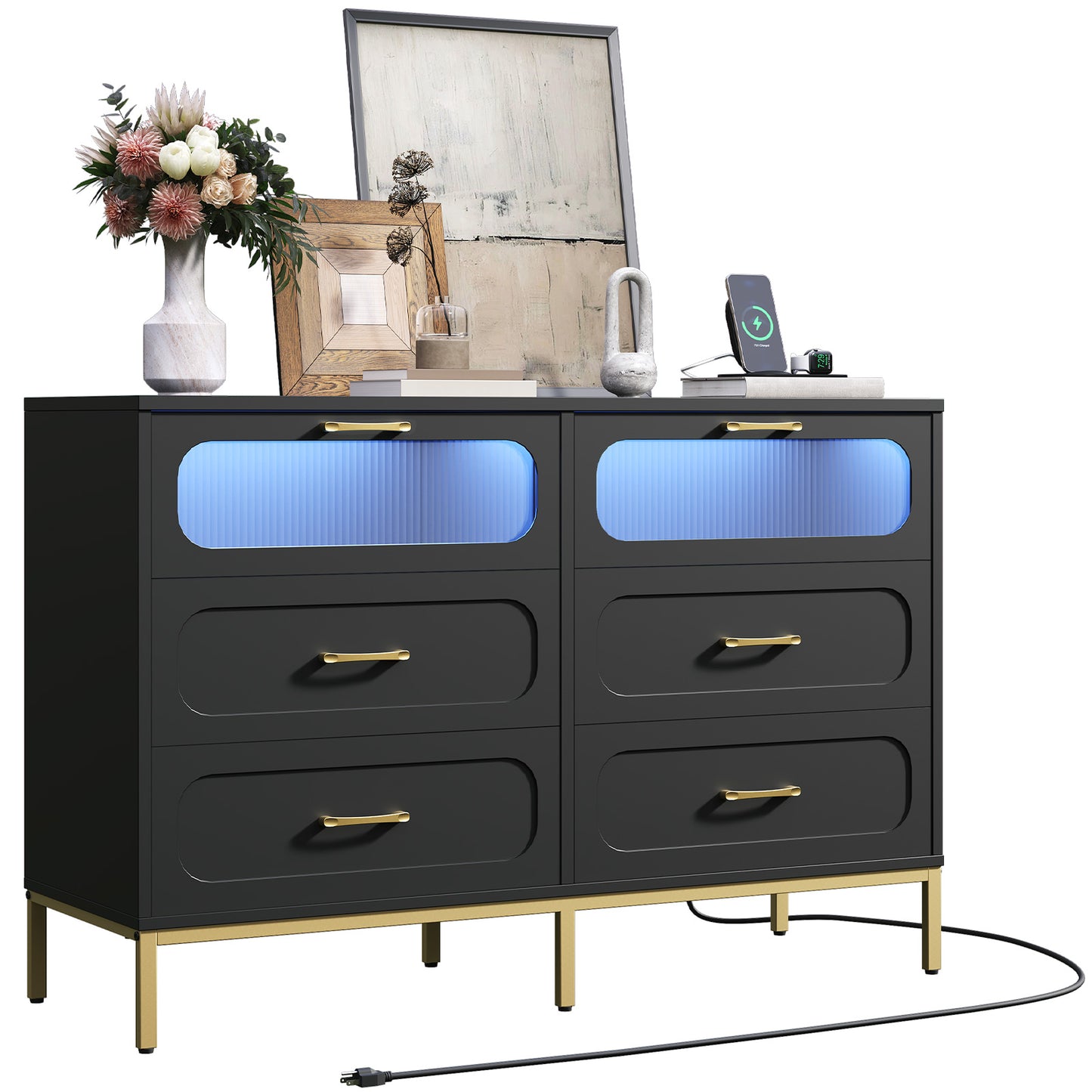 MAHANCRIS Modern Dresser with Charging Station & LED Lighting