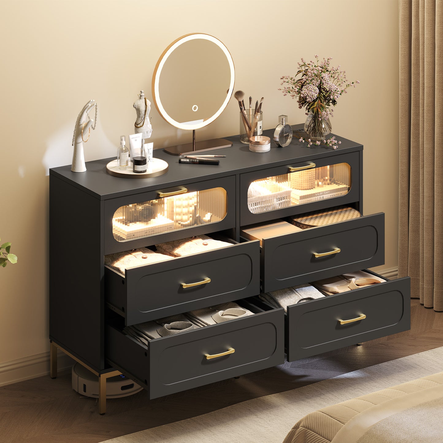 MAHANCRIS Modern Dresser with Charging Station & LED Lighting