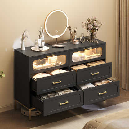 MAHANCRIS Modern Dresser with Charging Station & LED Lighting