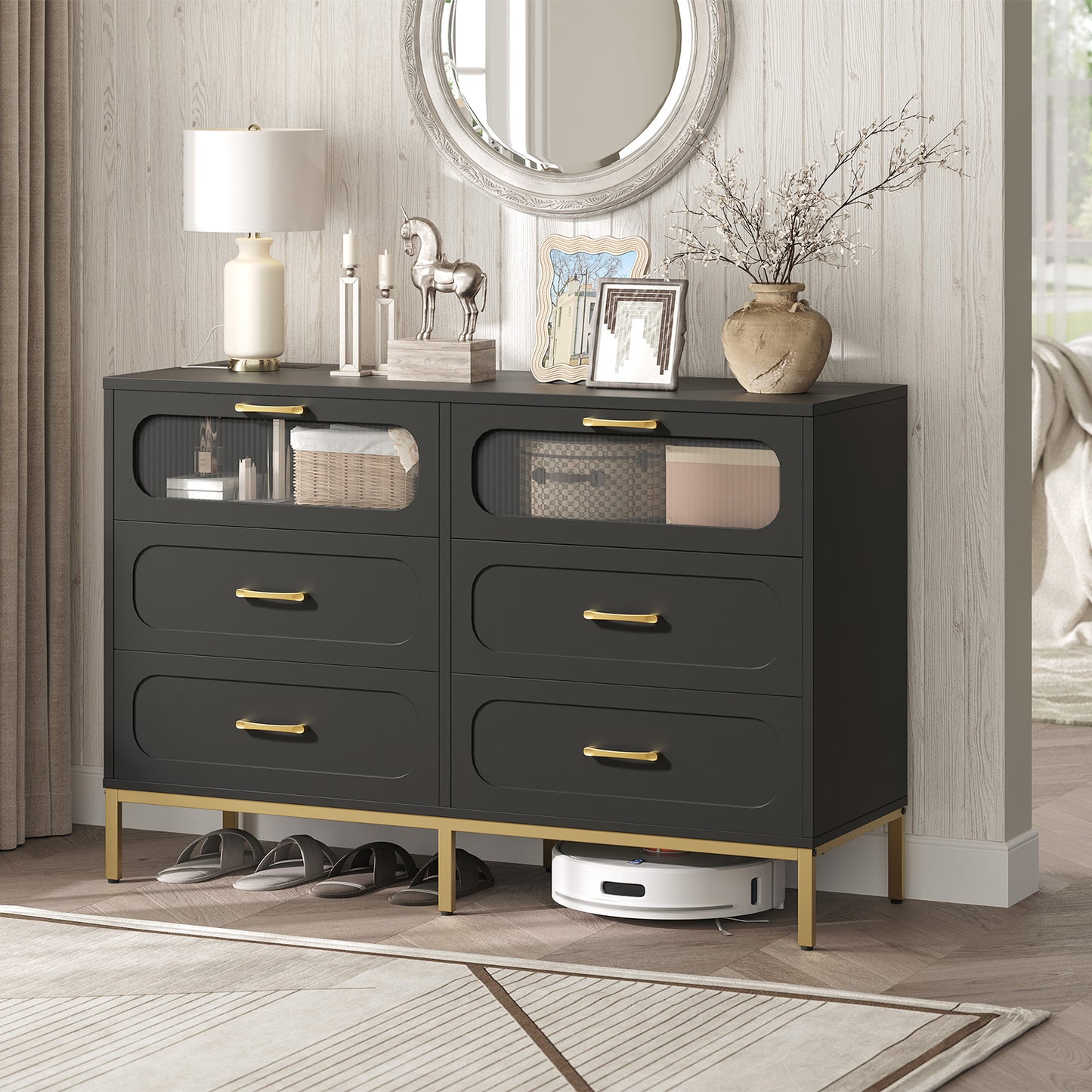 MAHANCRIS Modern Dresser with Charging Station & LED Lighting