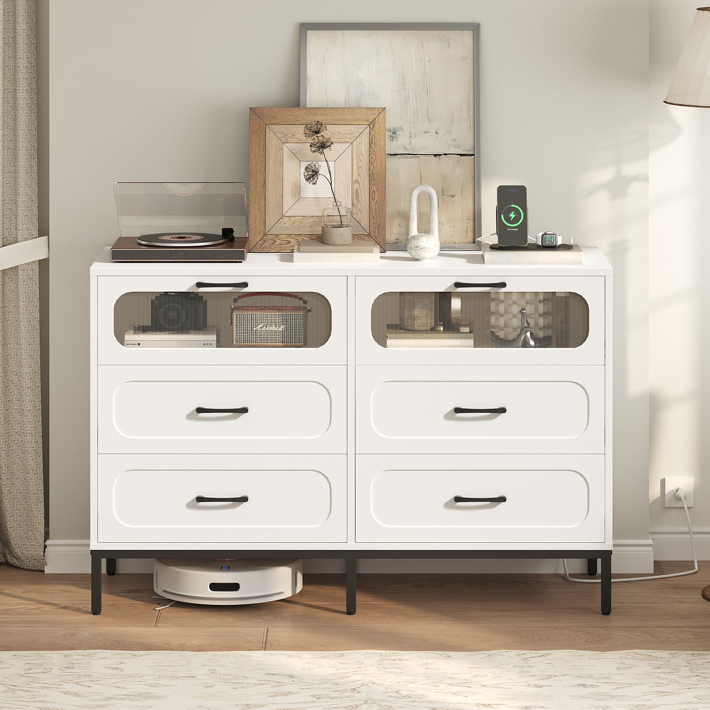 MAHANCRIS Modern Dresser with Charging Station & LED Lighting
