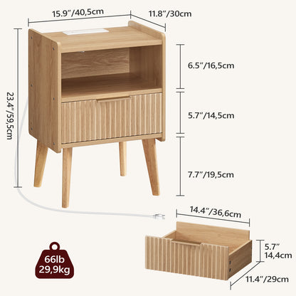 Modern Mid-Century Nightstand with Charging Station