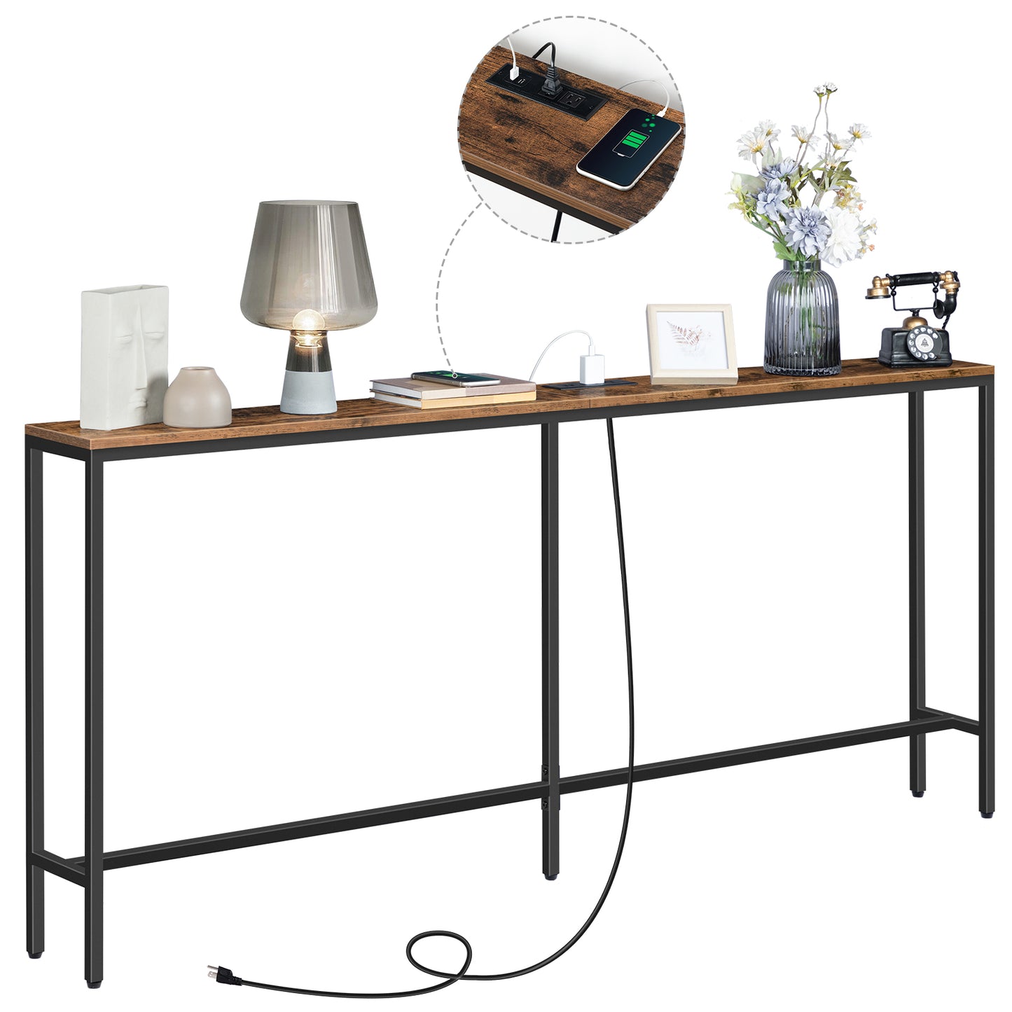 MAHANCRIS 70.9" Narrow Sofa Table with USB ports