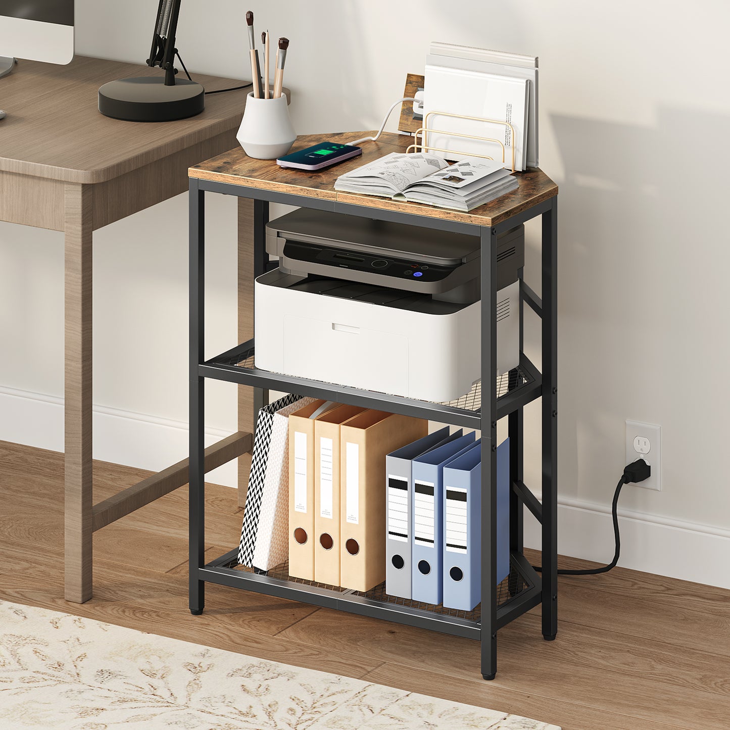 MAHANCRIS Corner Printer Stand with Charging Station