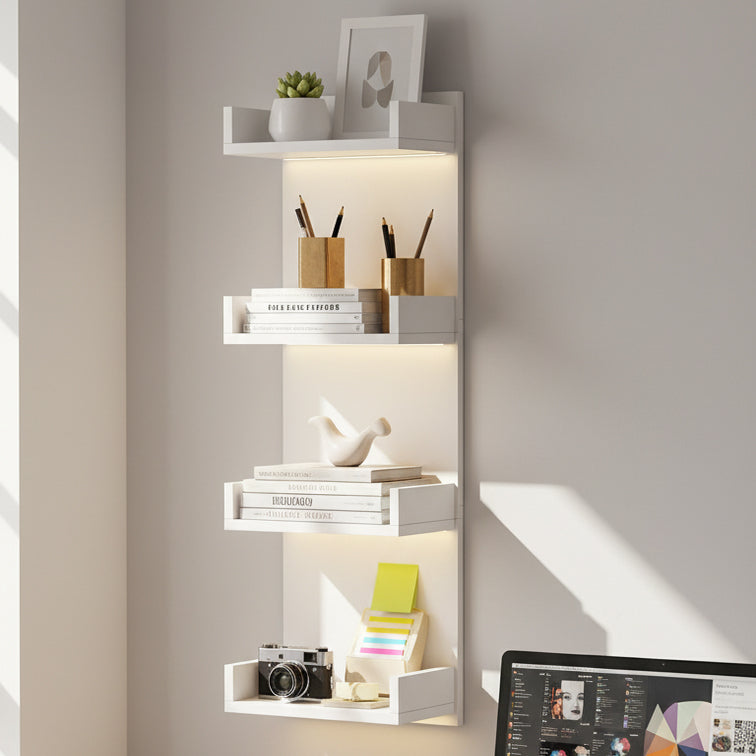 LED Floating Wall Shelves with RGB Lights | 4-Tier Wall Display Shelf