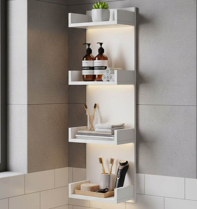 LED Floating Wall Shelves with RGB Lights | 4-Tier Wall Display Shelf