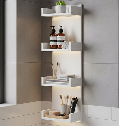 LED Floating Wall Shelves with RGB Lights | 4-Tier Wall Display Shelf