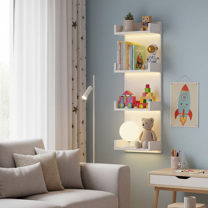 LED Floating Wall Shelves with RGB Lights | 4-Tier Wall Display Shelf