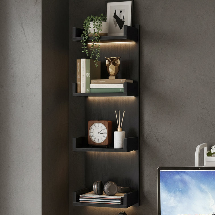 LED Floating Wall Shelves with RGB Lights | 4-Tier Wall Display Shelf