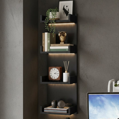 LED Floating Wall Shelves with RGB Lights | 4-Tier Wall Display Shelf