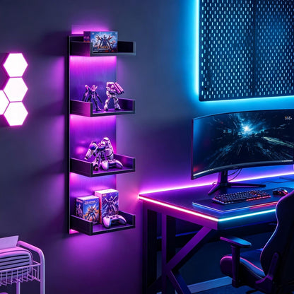 LED Floating Wall Shelves with RGB Lights | 4-Tier Wall Display Shelf