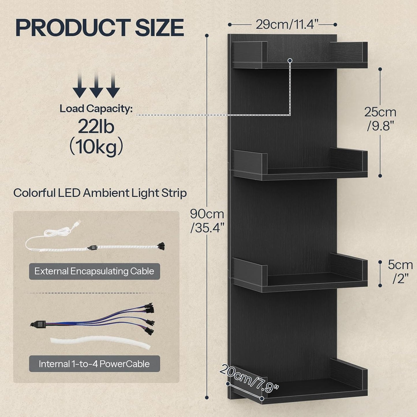LED Floating Wall Shelves with RGB Lights | 4-Tier Wall Display Shelf