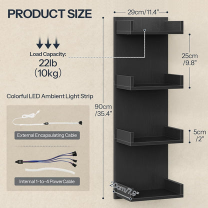 LED Floating Wall Shelves with RGB Lights | 4-Tier Wall Display Shelf
