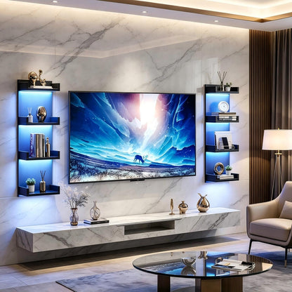 LED Floating Wall Shelves with RGB Lights | 4-Tier Wall Display Shelf