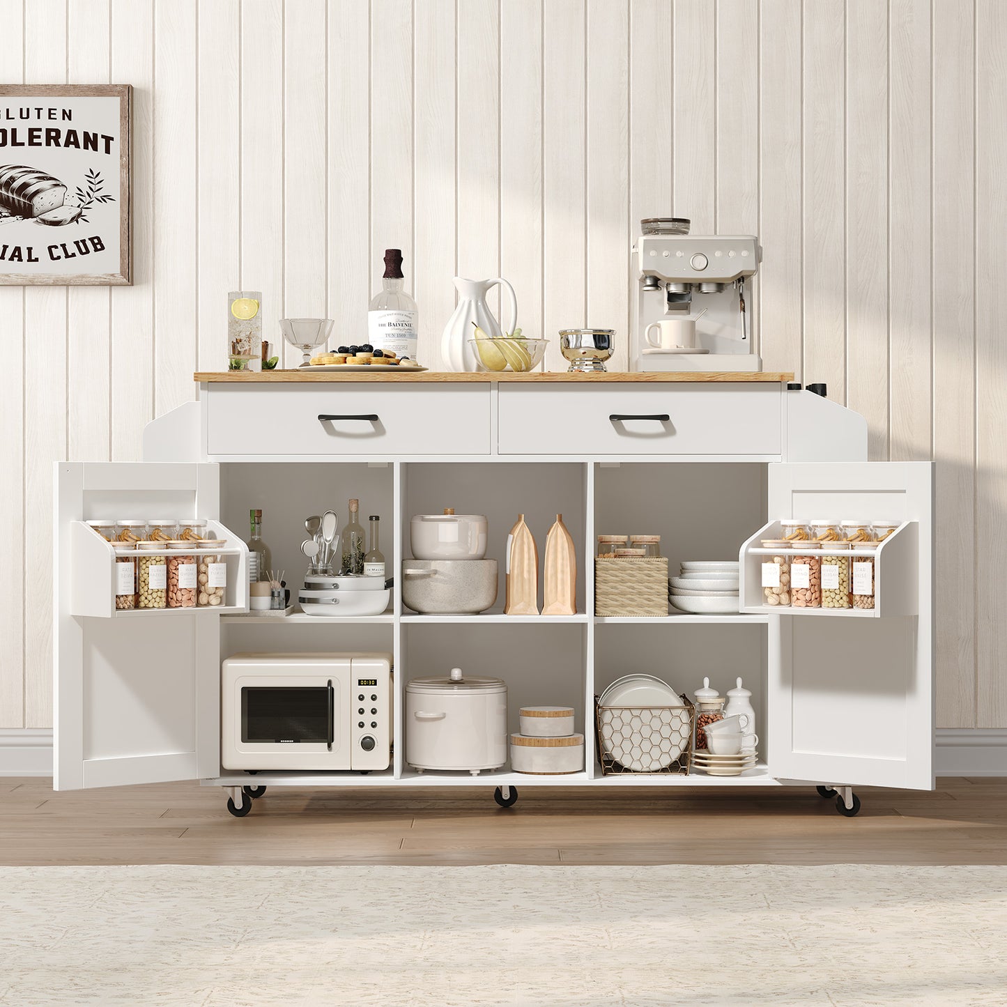 Farmhouse-style kitchen cart
 for oven, spice and pot,coffee machine
