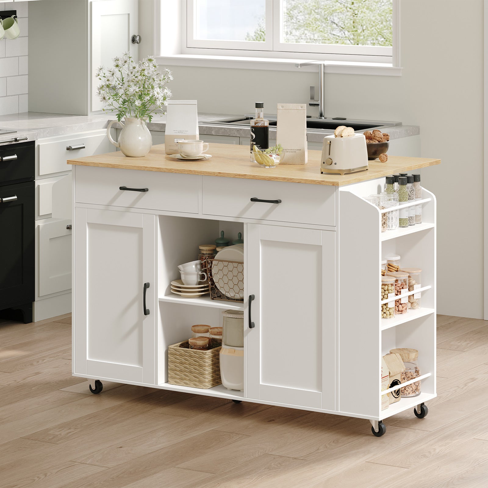 white Rolling kitchen cart