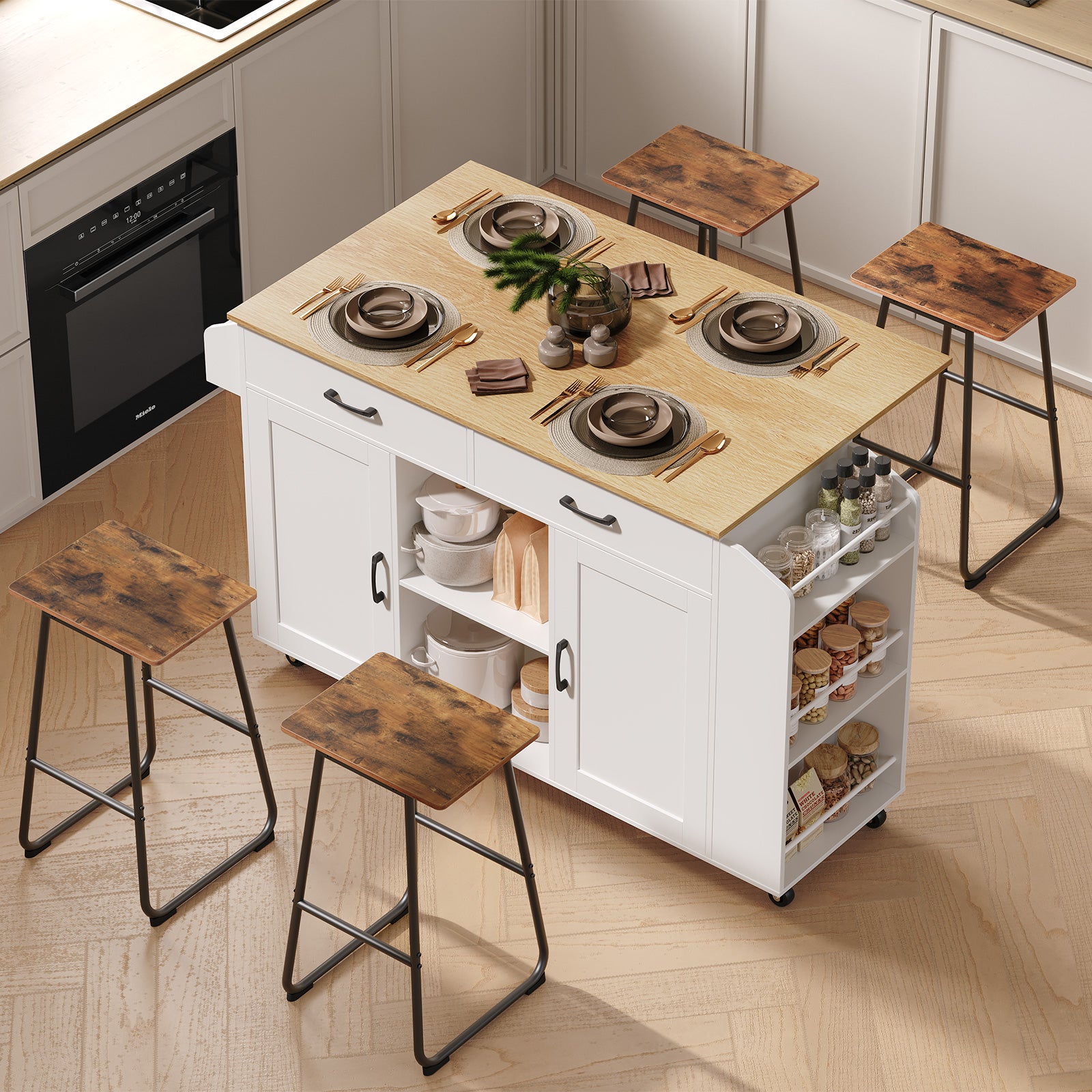 kitchen island with 4 bar stoold