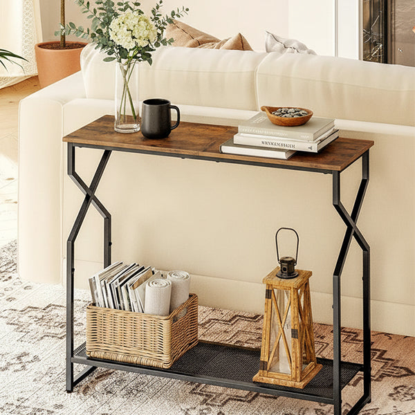 MAHANCRIS 2 Tier Rustic Brown Console Table for Entrance, Living Room, Hallway