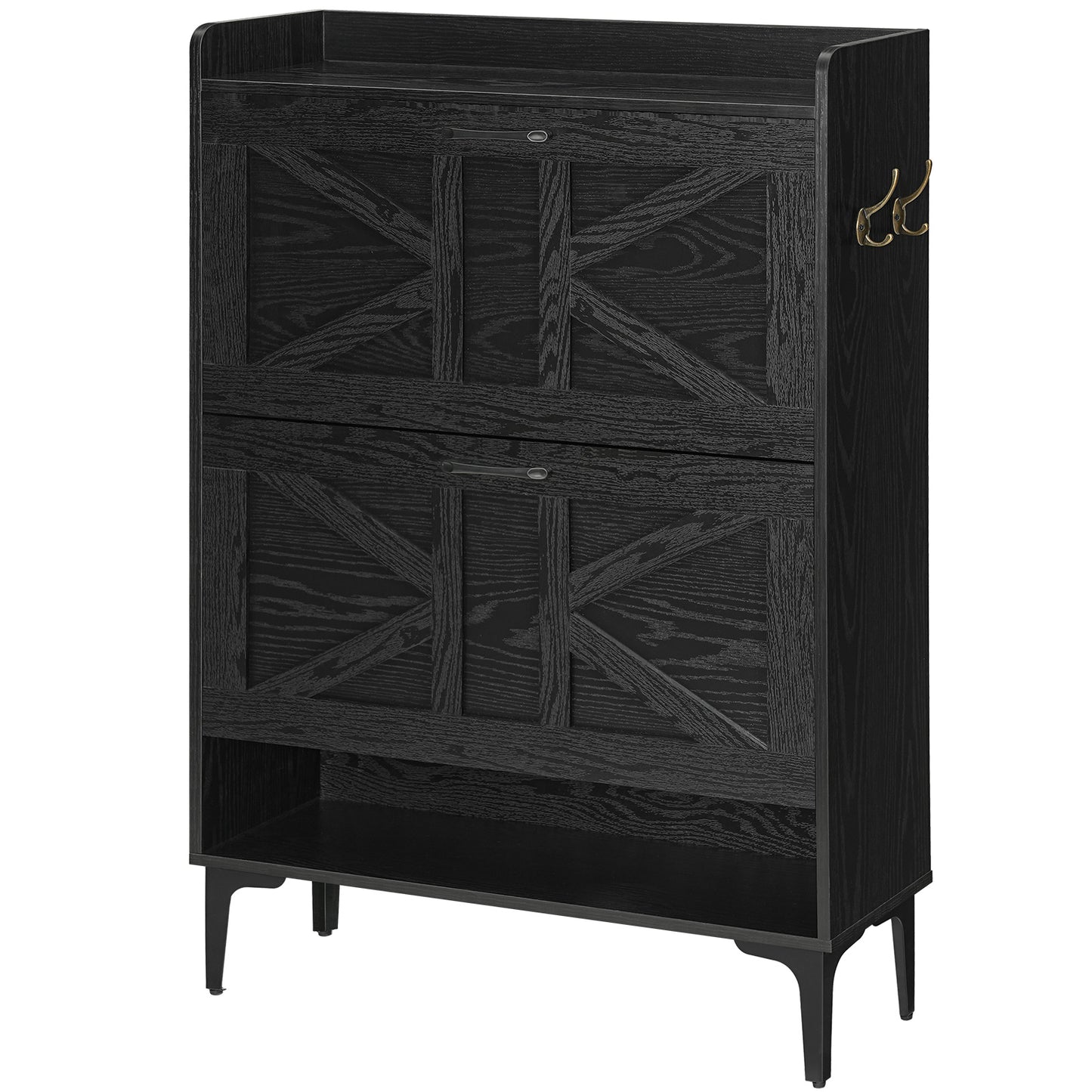 black wooden slim shoe cabinet