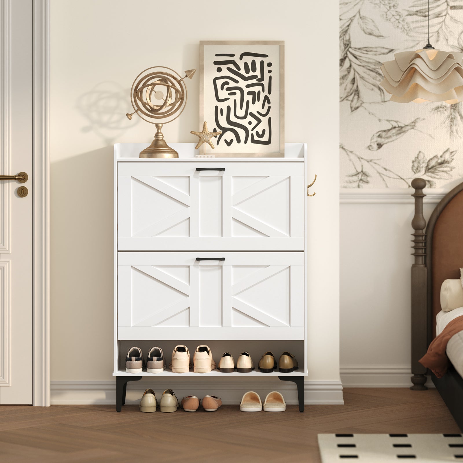 white farmhouse shoe rack stand