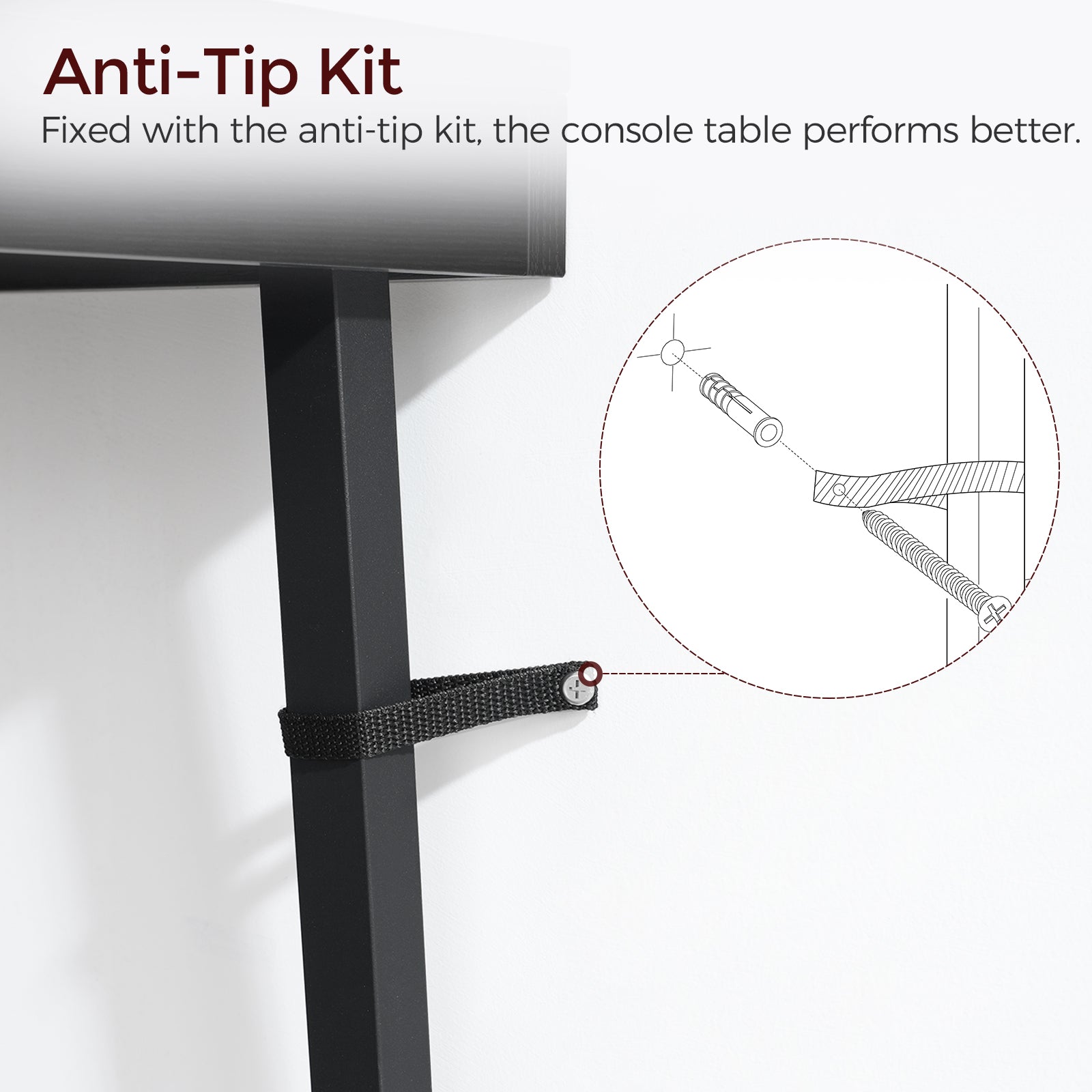 anti-tip kit for narronw console table