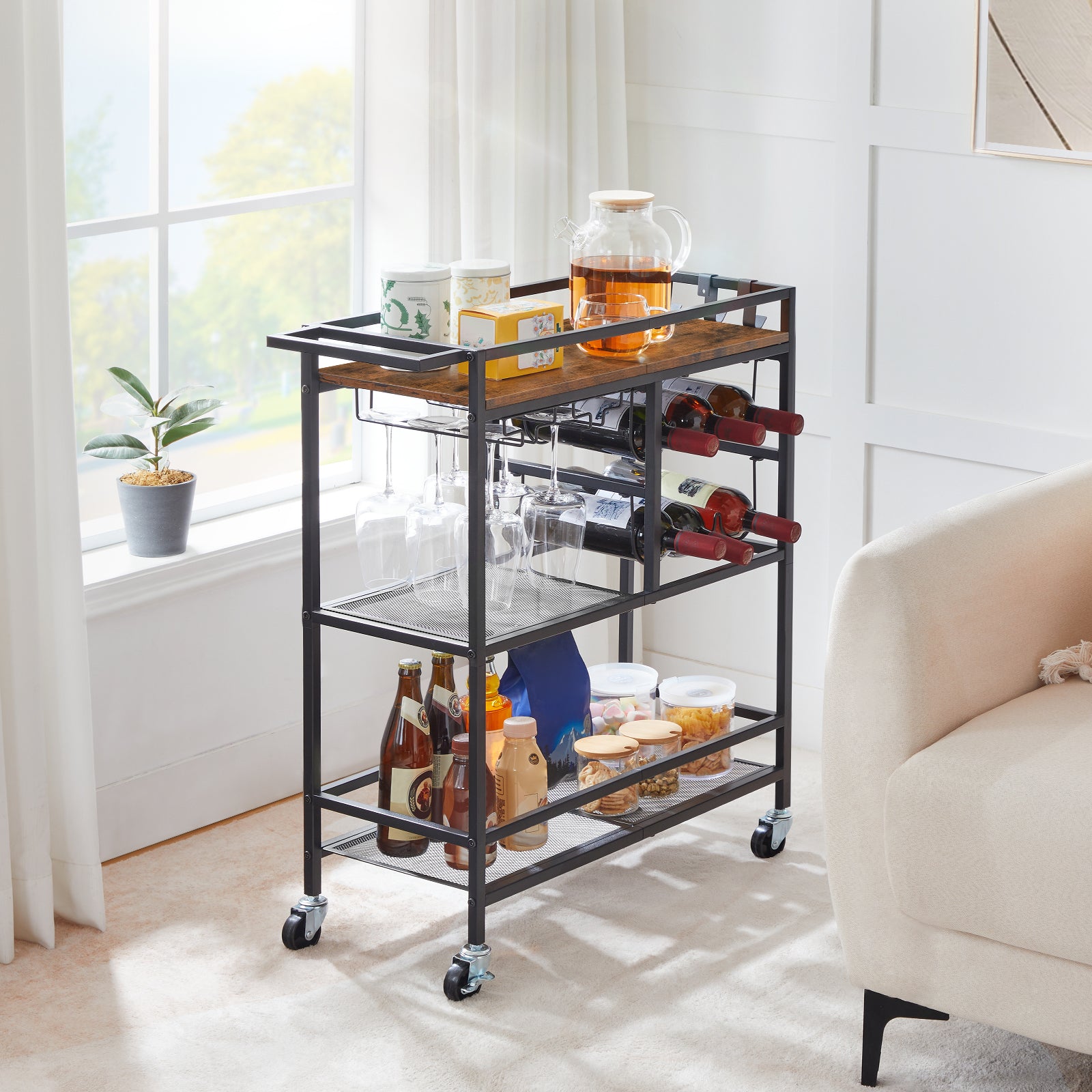 mahancris bar cart on wheels for bottle and goblet