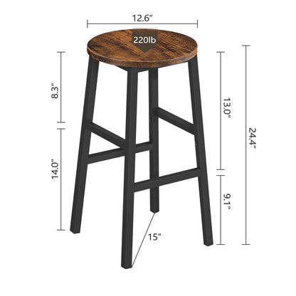 MAHANCRIS 24.4'' Set of 2 Round Bar Stools with Footrest Rustic Brown