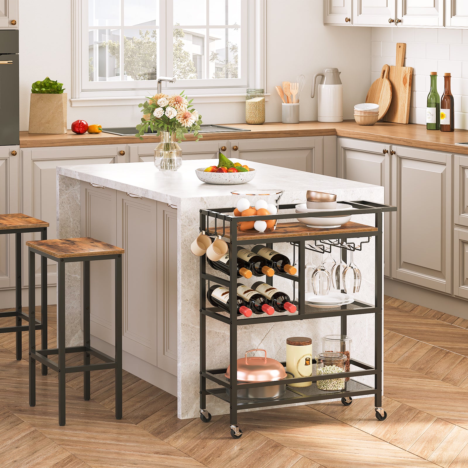 bar cart for living room to organize bottles and cups
