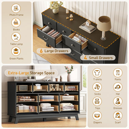 Black Dresser with Large Storage Space – Black dresser offering spacious storage with multiple drawers.