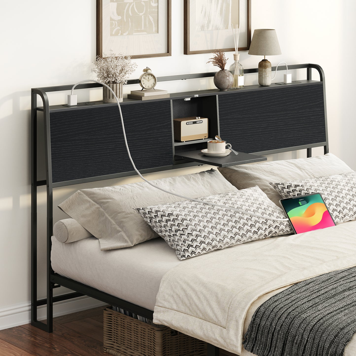 MAHANCRIS King Size Headboard with 2 Power Strips