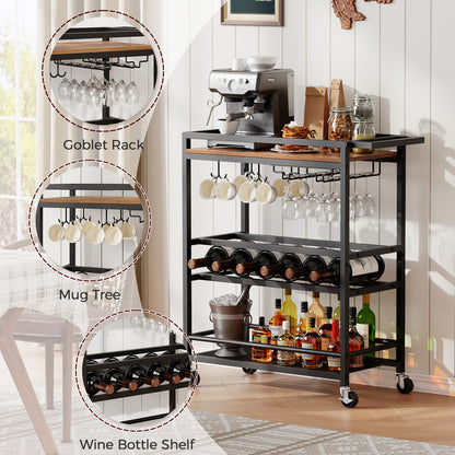 MAHANCRIS 3-Tier Serving Cart with Wine Rack
