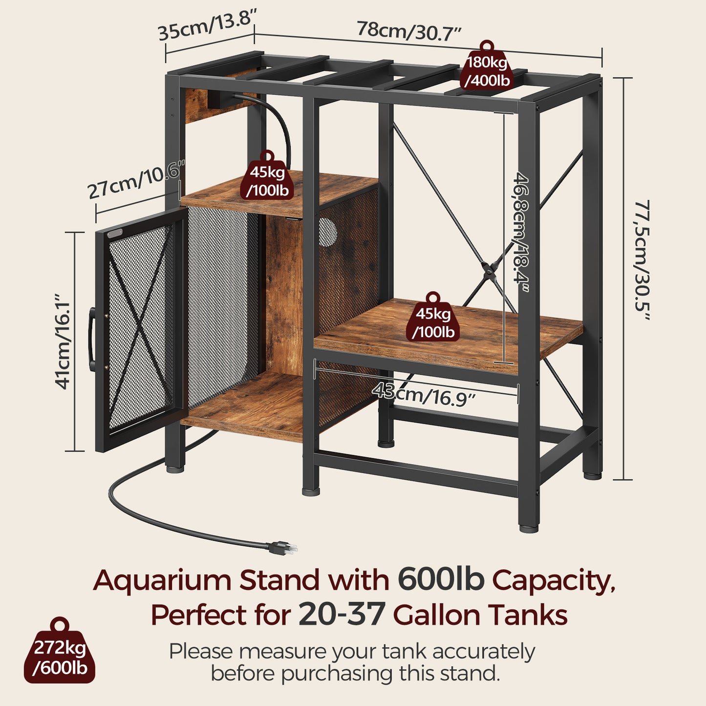 MAHANCRIS 20-37 Gallon Aquarium Stand
