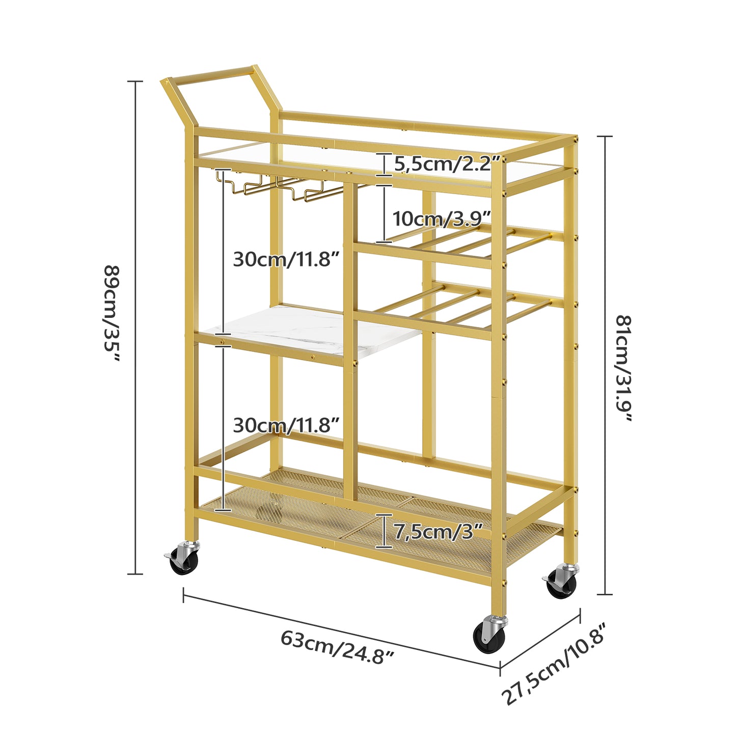 MAHANCRIS 3-Tier Serving Cart with Mirrored Top