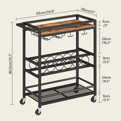 MAHANCRIS 3-Tier Serving Cart with Wine Rack