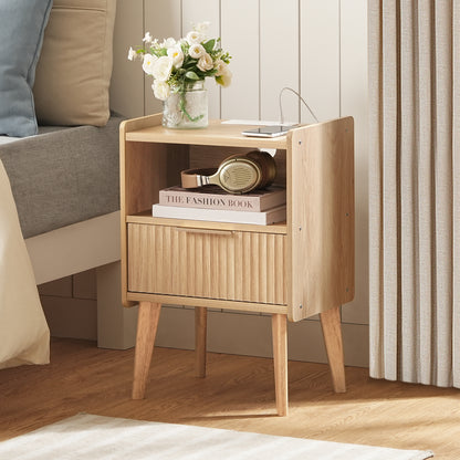Modern Mid-Century Nightstand with Charging Station