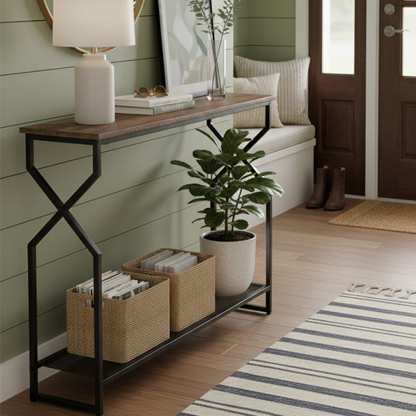 MAHANCRIS 2 Tier Rustic Brown Console Table for Entrance, Living Room, Hallway