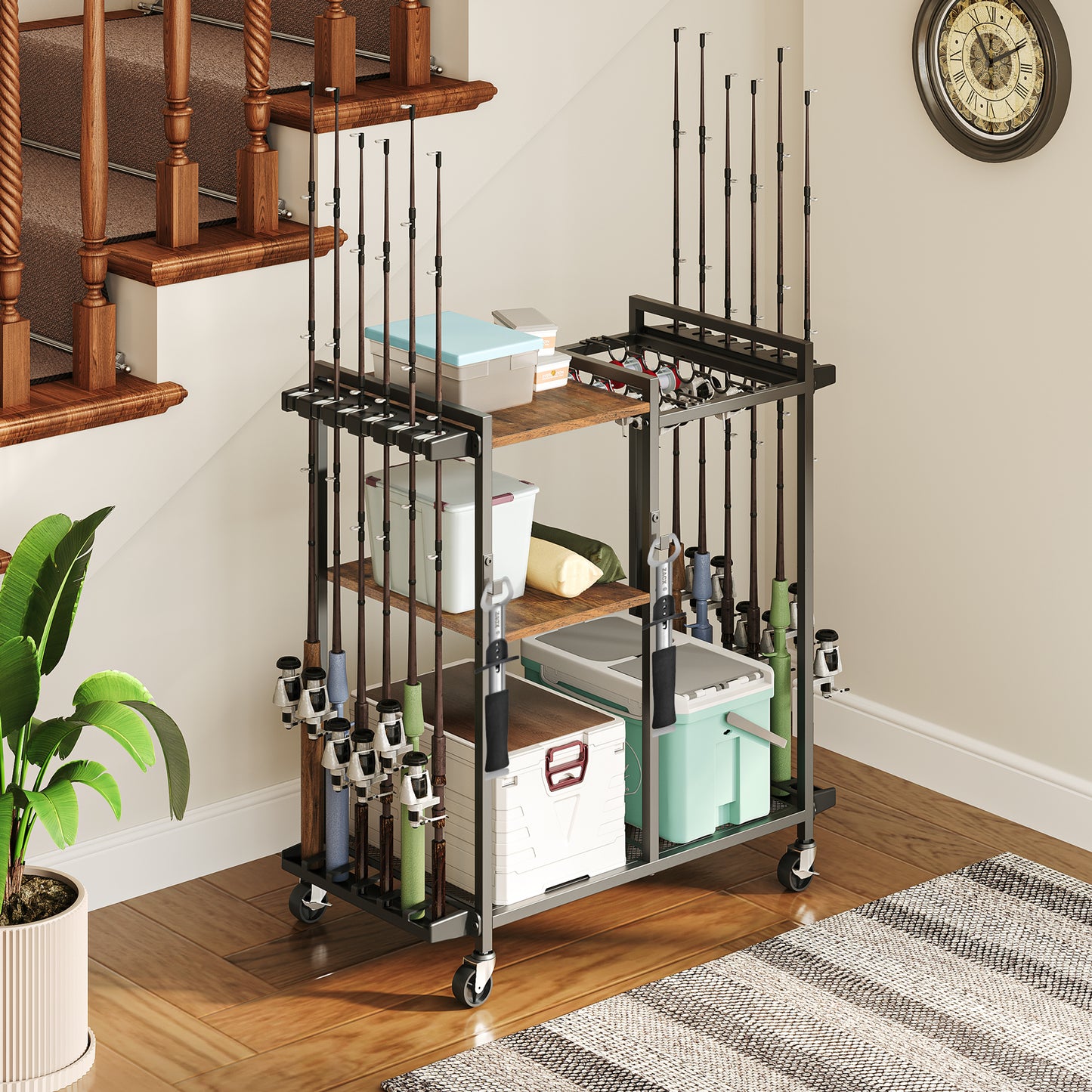 MAHANCRIS 3-Tier Fishing Rod Holder with Wheels