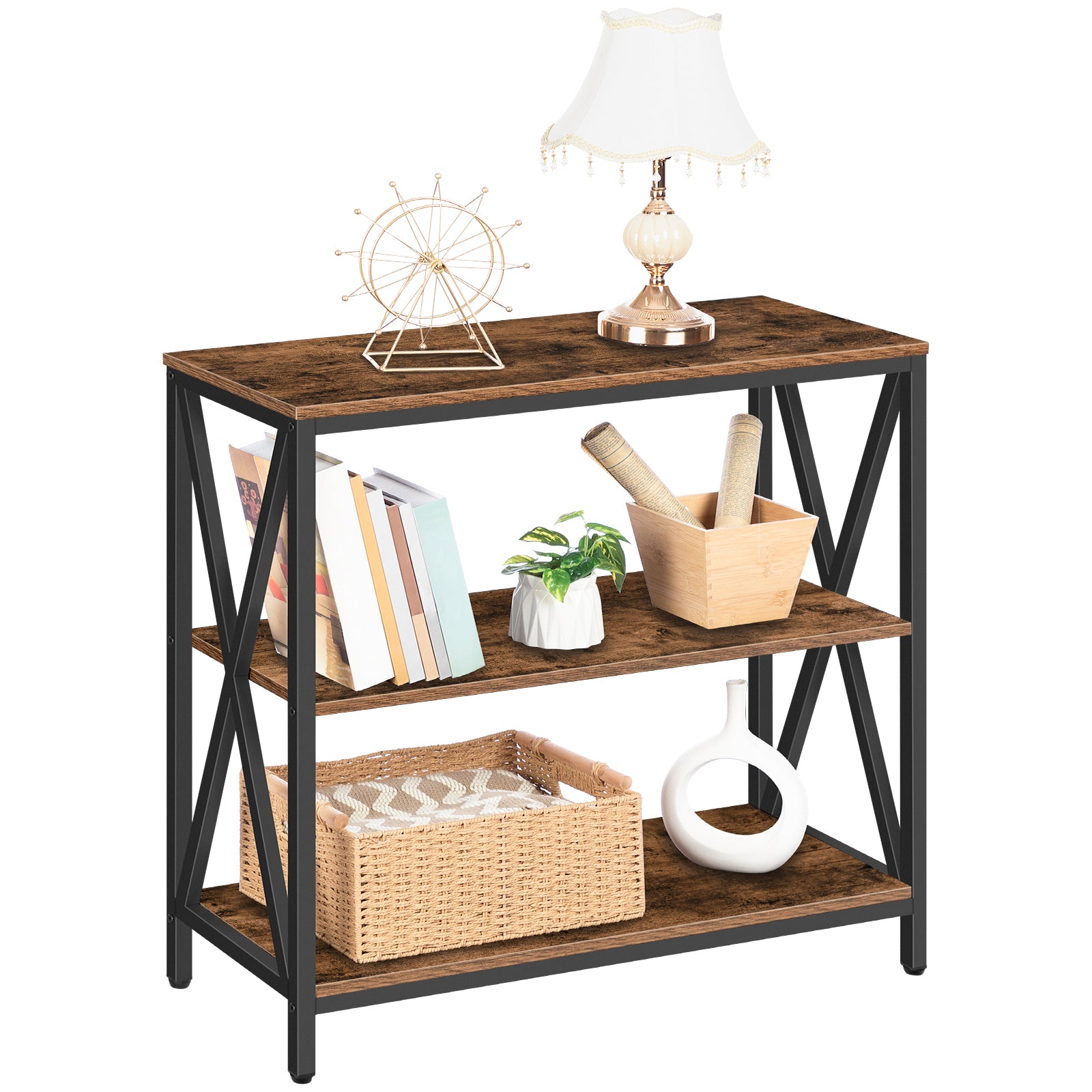 3 tier console table rustic brown