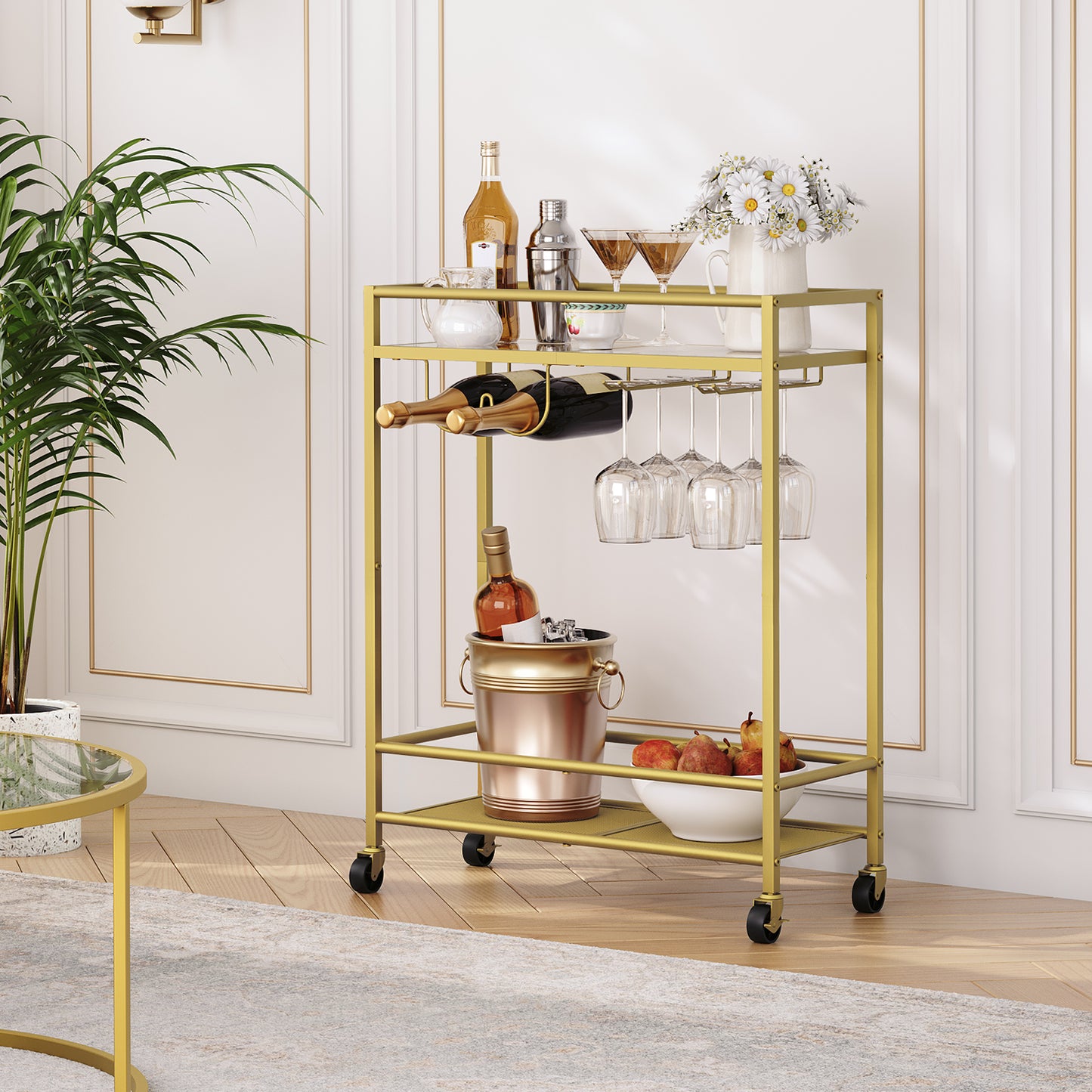 MAHANCRIS 2-Tier Gold Bar Cart