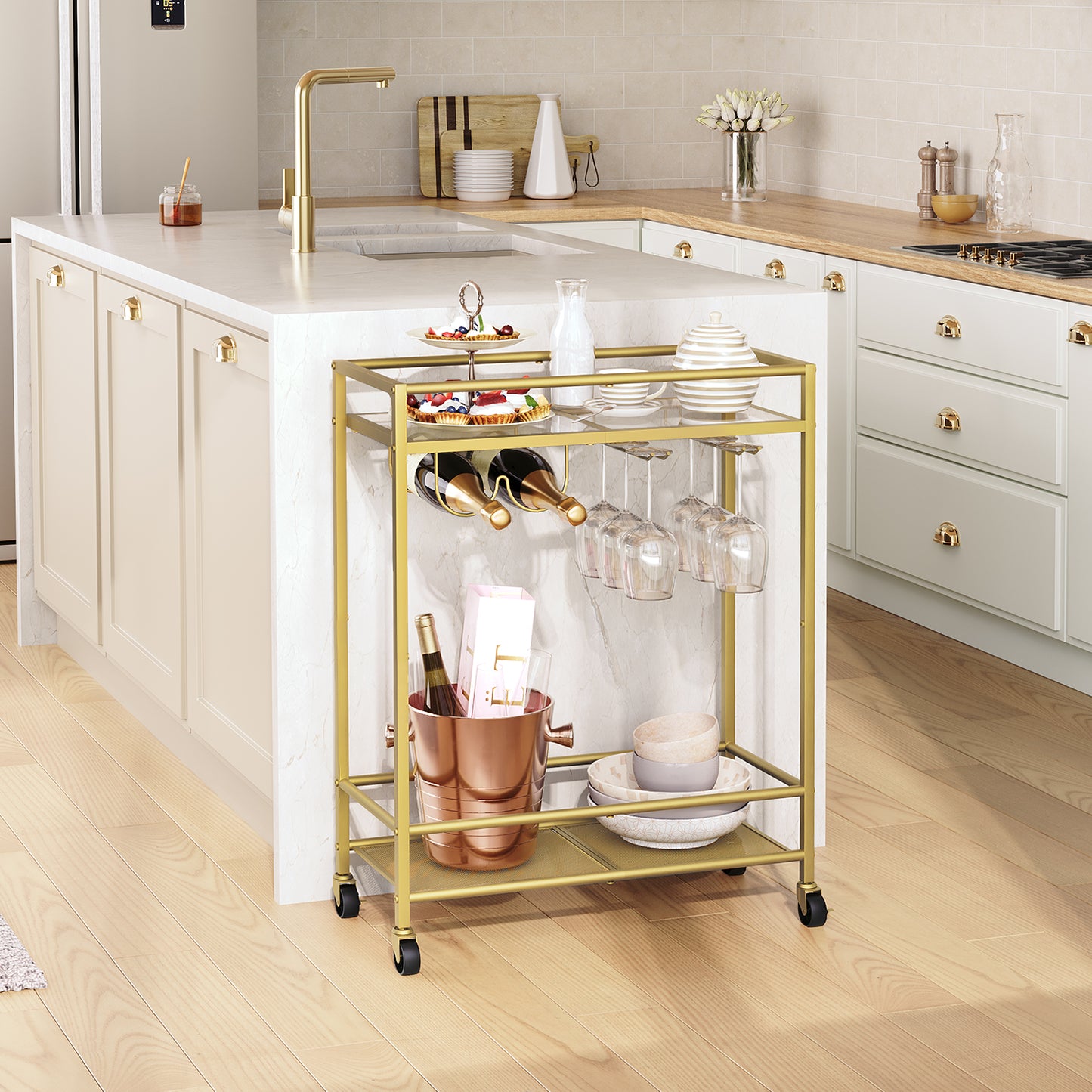 MAHANCRIS 2-Tier Gold Bar Cart