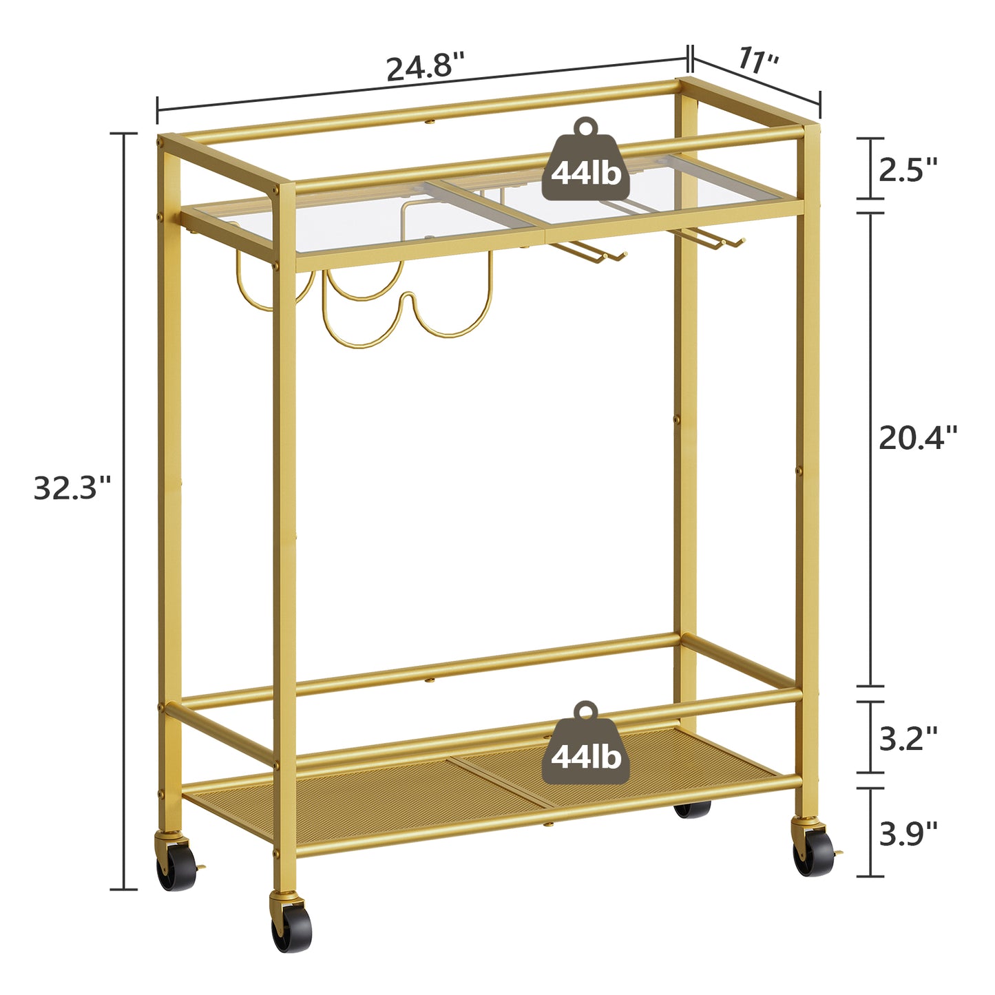 MAHANCRIS 2-Tier Gold Bar Cart