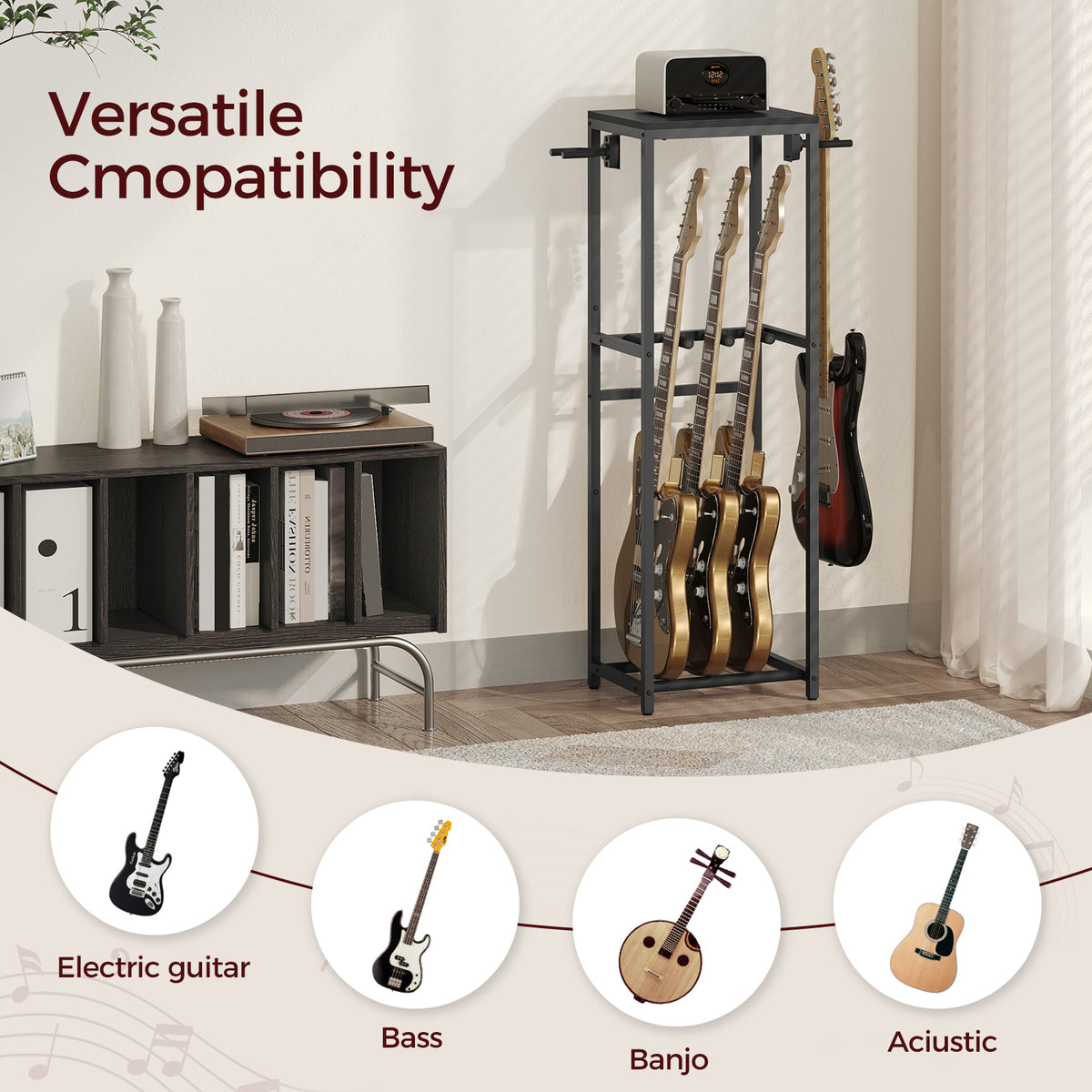 Support Pour 3 Guitares Music Store - Multi-Guitares Pliable Et Réglable Pour Électrique, Folk Et Classique