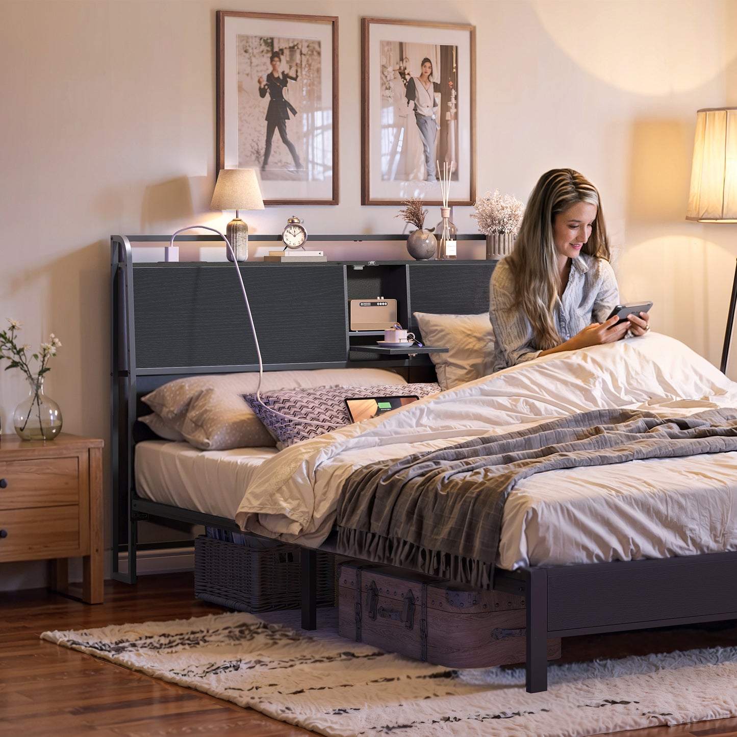 MAHANCRIS King Size Headboard with 2 Power Strips